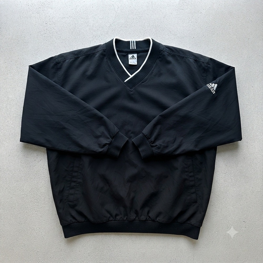 Adidas Vintage Climashell Wind Pullover Jacket Lined V-Neck Windbreaker Black XL